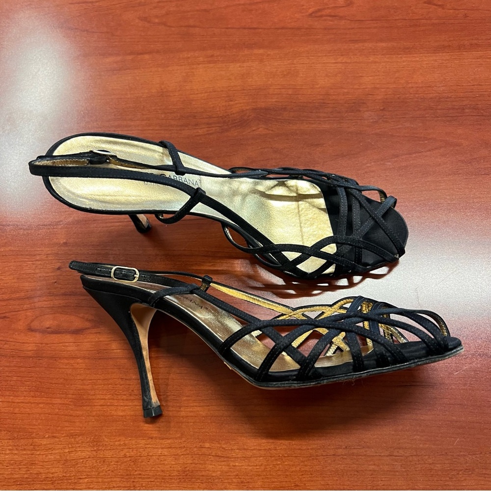 Dolce & Gabbana Black Strappy Slingback Heels with Gold Insole